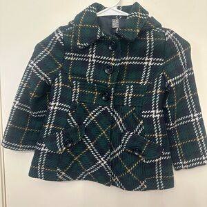 Zara Kids Plaid Pea Coat - (Girl) Green/ black (4/5)